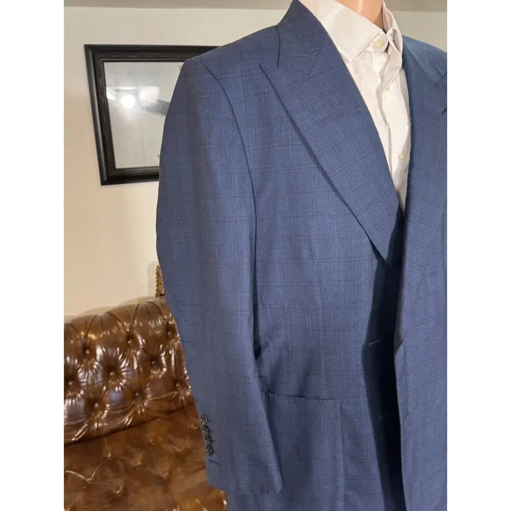 Tom Ford Blue Plaid Blazer 58C EU) 48S US Men's Peak Lapel Windsor Wool